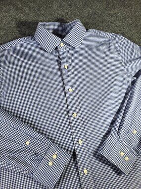 Polo Ralph Lauren Shirt Mens Button Up 16.5 34/35 White Blue Gingham Regent